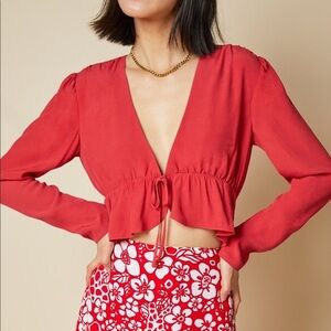 Sunday Best | Red Cropped Tie Front Blouse